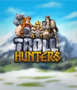 Immerse yourself in "Troll Hunters," where fierce Viking warriors prepare to battle their foes. The logo shows a pair of Vikings, male and female, armed and ready, set against a frosty landscape. They exude strength and courage, capturing the essence of the game's adventurous theme.